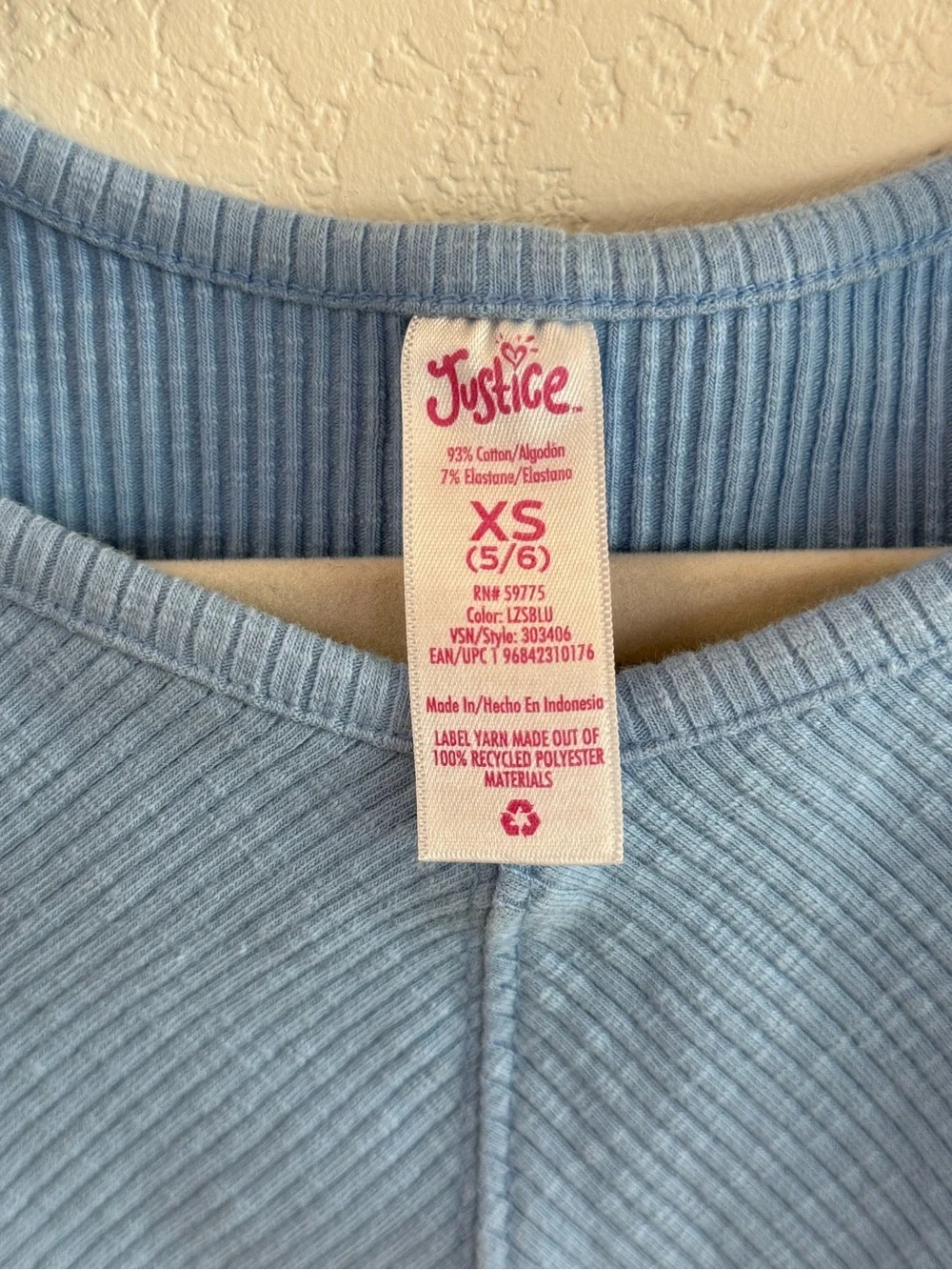 Justice Light Blue Ribbed Crewneck Top